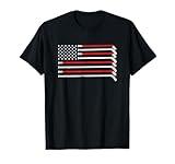 Hockey Stick USA Flag Faded Hockey Player T-Shirt