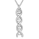 QIAN0813 Fashion 3D DNA Double Helix necklace Silver gold DNA Necklace Pendant Biological symbol Unique Science jewelry for women (Silver)