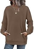 WIHOLL Oversized Sweatshirt for Women Crewneck Pocket Long Sleeve Shirts Winter Clothes School Outfits for Teachers Fall Fashion Tops Brown Coffee XL