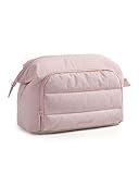 BAGSMART Makeup Bag Travel Toiletry Bag, Puffy Padded Make Up Bags for Women, Makeup Organizer Wide-open Pouch Purse, Travel Essentials for Toiletries Accessories Brushes, Pink