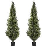 Artificial Potted Cedar Tree, 6ft UV-Resistant Modeling Tree, Outdoor Artificial, Simulated pre-Potted Fake Cypress Plant, 2 Sets, Suitable for Indoor and Outdoor Porch Gardens