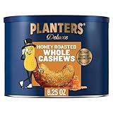 PLANTERS Deluxe Honey Roasted Whole Cashews, Party Snack, Plant-Based Protein, After School Snack, Sweet and Salty Snack Nuts, Quick Snack for Adults, Flavored Cashews, Kosher, 8.25oz Canister