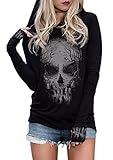 MHTOR Halloween Horror Skull Silhouette Hoodie Women Long Sleeve Sweatshirt Novelty Pullover Hoodie(Small,Black)