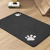 Pet Feeding Mat-Absorbent Dog Mat for Food and Water Bowl-No Stains Quick Dry Water Dispenser Mat-Dog Accessories Pet Supplies-Bowl for Messy Drinkers(Black,12"x19"