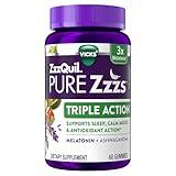 ZzzQuil PURE Zzzs Triple Action, Melatonin Gummies, Melatonin 6mg, 3X Melatonin, Sleep Aid with Ashwagandha, Calm Mood, Antioxidant Action, Sleep Aids for Adults, 60 Sleep Gummies