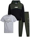 Fila Boys' Active Sweatsuit Set - 3 Piece Performance Hoodie Sweatshirt, Jogger Sweatpants, T-Shirt - Activewear Set (8-12), Size 8, Olive/Black/Oxford Heather