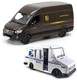KiNSMART - UPS Mercedes-Benz Sprinter + United States Postal Mail Truck Grumman LLV 5 Inch Die Cast Metal Model Toy Van & Trucks SetOf2