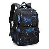 Galaxy Kids Backpacks for Boys School, Water-resistant Boys Backpacks Middle School Bags, Black-blue