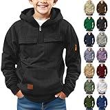 Boys Black Hoodie Boys Fleece Zipper Hooded Pullover Plain Long Sleeve Sweatshirts Cotton Soft Warm Oversized Pockets Tops Black 8-9 Years Plain Black Hoodie