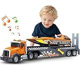 SpringFlower 3 4 5 6 Boy Toys, Extra Large Truck Toy with Sounds & Lights, 21" Semi Truck Toy Flatbed Transport Boat Vehicle,2 in 1 Kids Boy Toddlers Age 3 4 5 6 7 Birthday Gifts
