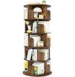 Aheaplus Rotating Bookshelf, 360 Display Wood Spinning Bookshelf Tower, 5 Tier Floor Standing Bookcase Storage Rack, Revolving Bookcase Corner Bookshelfs for Small Space, Study, Bed Room, Rustic Brown