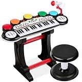 Best Choice Products 37-Key Kids Electronic Musical Instrument Piano Learning Toy Keyboard w/ Multiple Sounds, Lights, Microphone, Stool - Black