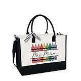 BLOCK OF GEAR Personalized Name Teacher Crayon Tote Bag with Zipper, Back To School Bag, Teacher Appreciation Gift, 13oz