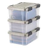 IRIS USA 16 Qt Storage Bins with Gasket Seal Lid, 3 Pack - BPA-Free, Heavy Duty Moving Containers Tight Latch, Weather Proof Tote, WEATHERPRO - Clear/Chrome