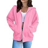 Zip Up Hoodie Women, Oversized Y2K - Fall Jackets, Lightweight Casual Athletic Cotton Fleece Jacket Plus Size Sweatshirts With Pockets Fall Fashion 2025 Outfits Pink XXXL