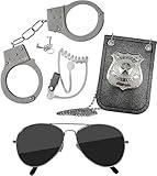 Skeleteen Police Detective Accessories Set - Kids Pretend Play Special Agent Officer Spy Costumes with Sunglasses, Ear Piece, Badge, and Handcuffs