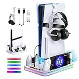 FYOUNG All in One Cooling Stand & Charger Station for PS5/Slim/Pro Console and Controller Charing Dock, Charging Stand for PlayStation Portal, Headset and Remote Holder with RGB Light Stand (White)