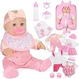 Mastom 12'' Baby Doll Playset with 4 Outfits Backpack, 12 Inch Realistic Baby Dolls with Clothes Backpack and 2 Bottles Bib Quilt Nipple Socks, Pretend Play Baby Doll Gift for Toddlers Girls Age 3+