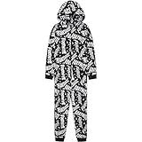 Get Trend Fortnite One Piece Pajamas for Boys, Teens, Fleece Jumpsuit, Hooded Sleepwear, Cozy Gamer PJ, Loungewear PJs, Gifts for Boys (15-16 Years, Black/White Fortnite)