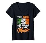 Womens Irish Folk Music Ireland Traditional Musical Irish Flag V-Neck T-Shirt