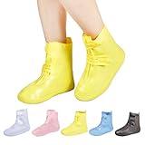 Dream Apparel Waterproof Rain Shoe Covers for Women Men, Non-Slip Reusable Foldable Boot Covers Rainproof Overshoes Over Shoes Galoshes (Yellow, Size XL)