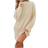 Long Sleeve Dress for Women Plus Size Spring Scoop Neck Work Dresses High Waist Coktail Knitted Stretch Mini Dress Fall Fashion Influencers Picks Womens Clothes 2025 Beige XL