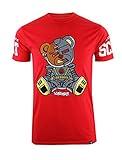 SCREENSHOT-S1156 Mens Hip-Hop Premium Fashion Tee - Cyborg Cartoon Teddy Bear Patch Embroidery Chain Stitch Gel Print T-Shirt-Red-Medium