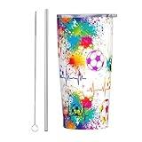 Brloote 20OZ Soccer Tumbler Cup With Lid Travel Stainless Steel Insulated Coffee Mug Gfits For Sports Lover Fans