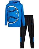 RBX Boys Jogger Set - 2 Piece Pullover Thermal Boys Hoodie & Tricot Jogger Pants - Athletic Sweatsuit Outfit (Sizes 8-12), Size 12, Blue Baseball