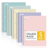 SUNEE Spiral Notebooks, 1-Subject, 5 Pack, College Ruled Paper, 8" x 10-1/2", 70 Sheets per Notebook,3-Hole Punched Paper, Pink,Purple, Blue, Green, Yellow Spiral Lined Notebooks for School,Work