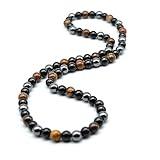 KIKILA 8MM Natural Tiger Eye Lava Stone Beaded Choker Necklace Genuine Gemstone Anxiety Stretch Necklace For Men (Triple Protection)