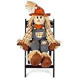 Gift Boutique Large Thanksgiving Stuff Your Own Scarecrow Decor 48" Male Boy Sitting Scarecrow Deluxe Holiday Indoor Outdoor Fall Decoration for Autumn Harvest Home Porch Garden Yard Fireplace Mantle