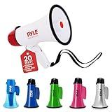Pyle 20W Megaphone Bullhorn - 5.4'' x 8.6'' Portable Megaphone, Projection Range Up to 800 Sq. Yards, Voice Talking & Siren Alert, Shoulder Strap, Battery Operated, (White)