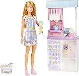 Barbie Careers Playset, Ice Cream Shop Set with Blonde Fashion Doll, Ice Cream Machine, Molds, Dough & Accessories