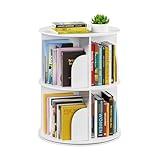 SpaceAid 2 Tier Rotating Bookshelf Tower, Spinning Bookcase Lazy Susan, Revolving 360 Book Shelf Storage Round Carousel, Vertical Rotate Turning Spiral Corner Organizer, White