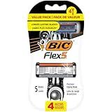 BIC Flex 5 Men's Disposable with 5 Blade Razors, Longer Lasting Flexible Blades and Precision Edging Blade, 4-Pack