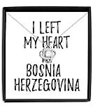 EzGift I Left My Heart In Bosnia Herzegovina Necklace Pendant Traveler Gift Idea Missing Home Nostalgic Jewelry With Chain And Message Card Box Love Knot Silver