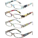 Kerecsen Women's Reading Glasses 4 Pairs Ladies Fashion Spring Hinge Readers (4 Pack Mix, 2.0)