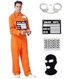 Prisoners Jumpsuit Costume Orange Cosplay Outfit Halloween Men Prisoners Costume Adult Jail Uniform Convict Uniforms (Orange, M)