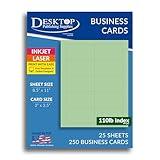 Colored Business Cards - 25 Sheets / 250 Business Cards - Inkjet & Laser - 10 per sheet (Plain Green)