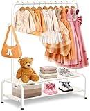 Kids Clothing Rack - Dress Up Clothes Rack - Baby Toddler Closet - Mini Freestanding Coat Racks with 2 Fabric Shelves - Small Kids Costume Wardrobe - Garment Rack for Hanging Clothes Organizer