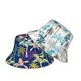 Tropical Palm Tree Botany Funny Colorful Bucket Hat Beach Summer Sun Hat Reversible Fisherman Hats Double Sided Wearing for Women Men Boys Girls