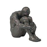 Guichifun Sitting Man Sculptures Home Decor - Resin Bronze Sitting Posture Holding Arms Legs Lonely Statues Decorative Objects Outdoor Gift for Men 9.25 x 5.25 x 7.5 Inch