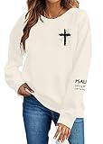 MOUSYA Women Christian Sweatshirt Psalms 91 Sleeve Print Sweatshirt Bible Verse Pullover Apricot