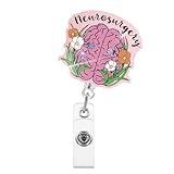 Xipromi Neurosurgery Badge Reels Retractable Glitter with Clip, Funny Flower Brain Badge Holder for Neurosurgery Neurology Nurse Doctor PT Physical Therapy Medical Office Worker