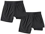IRELIA 2 Pack Boys Box Brief Liner Compression Zipper Pocket Shorts Kids Quick Dry Sports Shorts Reflective Strip BB 10-12 Black/Black