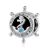QeenseKc Ship Boat Anchor Charm Nautical Anchor Crystal Heart CZ Travel Bead for Pandora Charm Bracelet, Blue (Aut-106_Rudder)