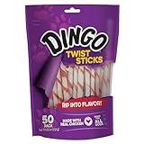 Dingo Twist Sticks 50 Count, Premium Rawhide Treats For Dogs Made with Real Chicken 50-Count