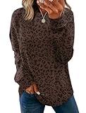 WIHOLL Sweatshirt for Women Trendy Long Sleeve Shirts Fall Fashion 2025 Clothing Blouses Dressy Casual Leopard Print Brown M