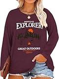 MK Shop Limited Womens Plus Size Tops Long Sleeve Graphic Tees Cusal Sunrise Mountain Cute Print Natura Travel Vacation Tees Fall Round Neck Shirts